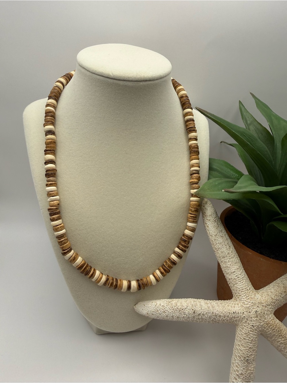 Coconut Shell Bead Necklace | Beach Style Jewelry for Men & Women Handcrafted